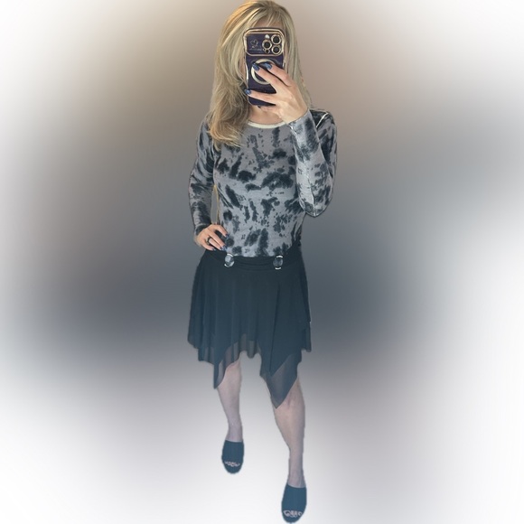 Vintage NWT Black Asymmetrical Midi Skirt w/ Rhinestone Rings Small - Picture 7 of 7